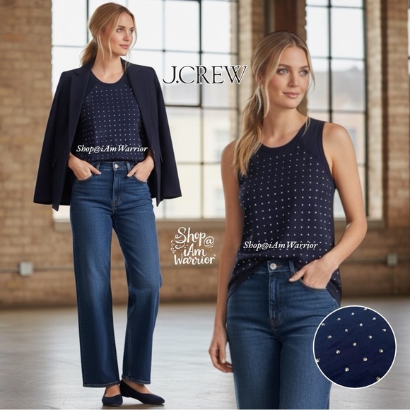 J. Crew Tops - J.Crew NWT navy crystal studded sleeveless top *shop@iamwarrior